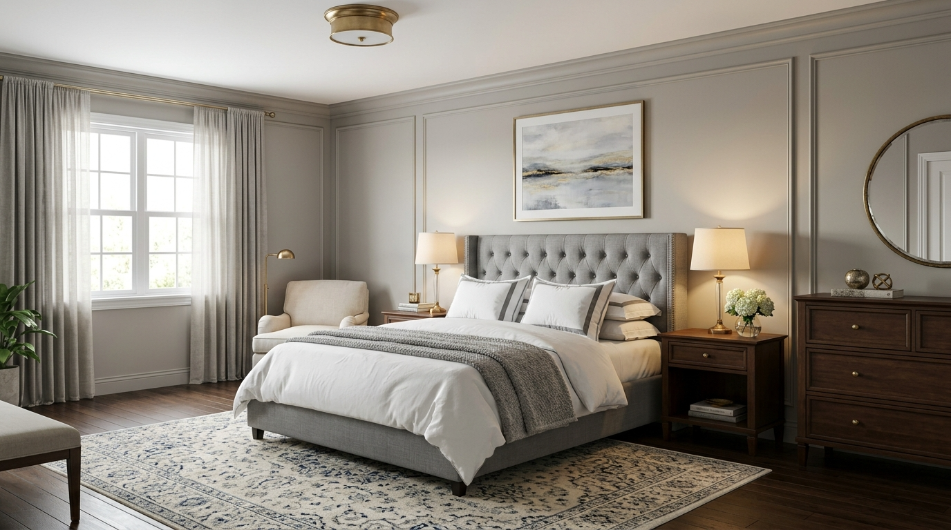 Balance crisp whites with soft textiles